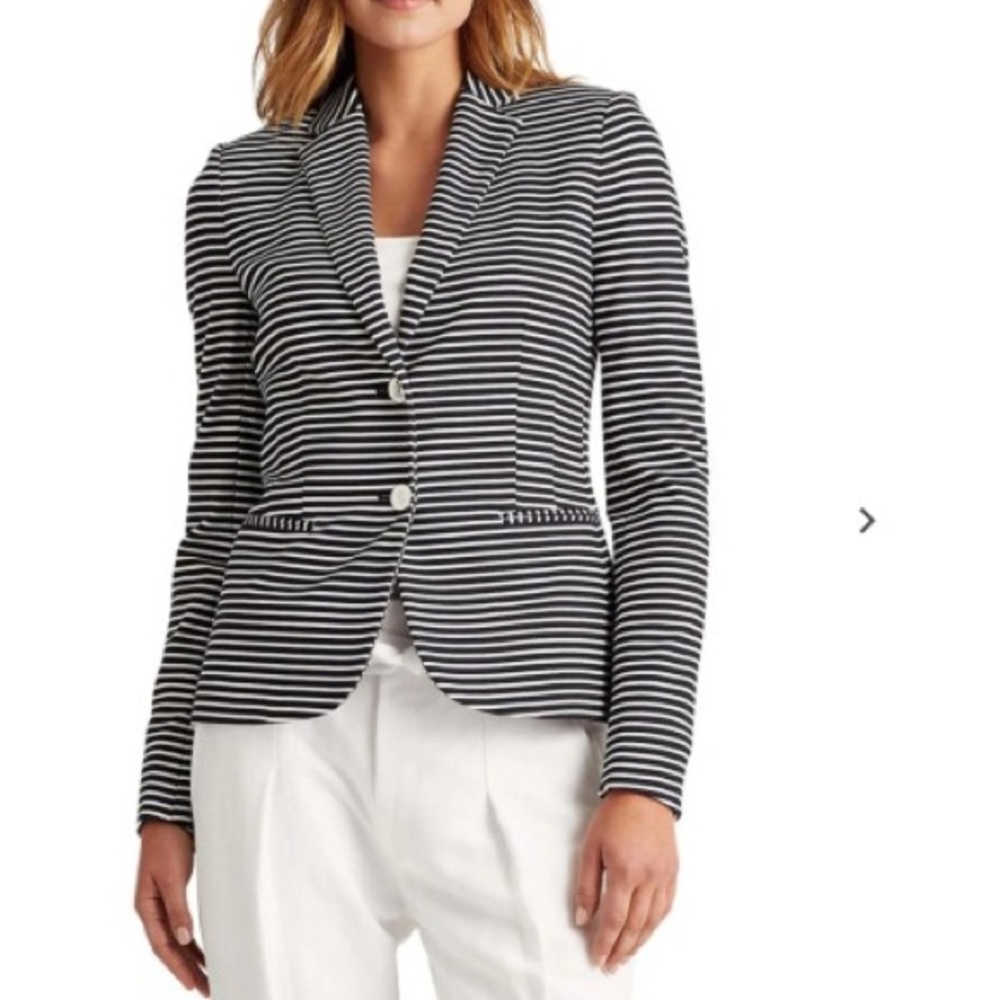 LAUREN RALPH LAUREN STRIPED PONTE BLAZER